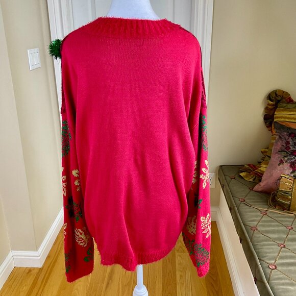 X Ugly Christmas Sweater Red Flamingos Parrots Bells (XL) - Picture 4 of 9
